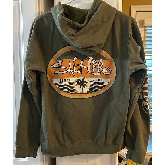 Olive Green Salt Life Boy's Hoodie Sleeve Logo Sweatshirt Size Small - Picture 5 of 5
